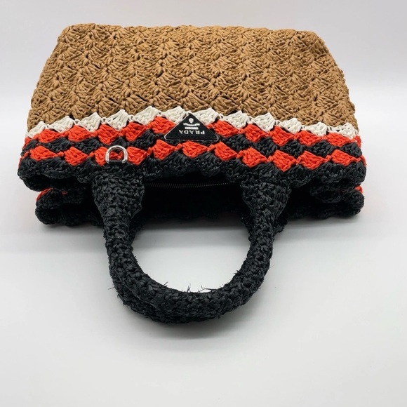 Prada Canapa Raffia Straw Tricolor Handbag W/Dustbag - Picture 3 of 16
